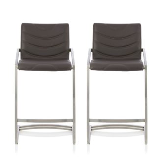An Image of Darren Bar Stool In Brown Faux Leather In A Pair
