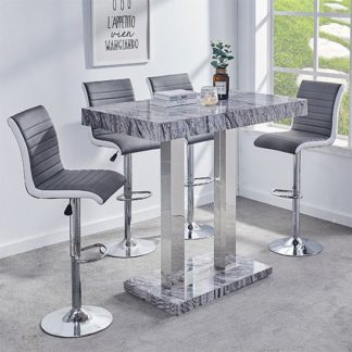 An Image of Melange Gloss Marble Effect Bar Table 4 Ritz Grey White Stools