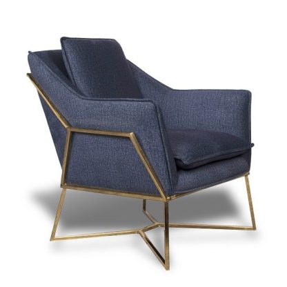 9ac8d96e2a57e16a7e06930363cc8dbac0205fe24507c1e4e612babc3f373fcc.jpg An Image of Morley Lounge Chair In Midnight Blue Denim Effect Golden Frame