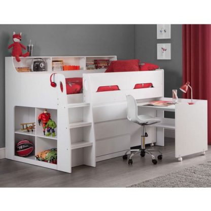 An Image of Fenton Midsleeper Children Bed In White With Storage And Desk