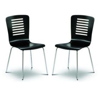 An Image of Brent Dining Chair In Black Lacquered With Chrome Legs In Pair