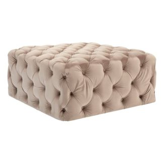 An Image of Libertas Velvet Button Tufted Footstool In Coffee