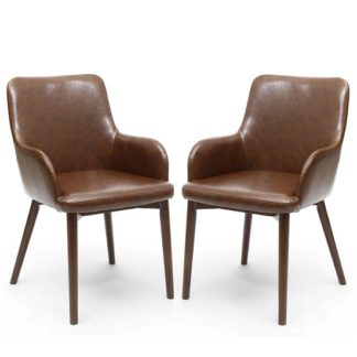 An Image of Zayno Dining Chair In Brown Leather Match In A Pair