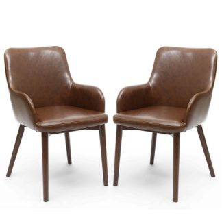 An Image of Zayno Dining Chair In Brown Leather Match In A Pair