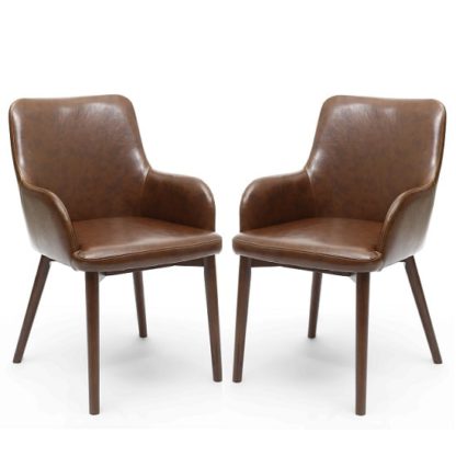 9ba4f33561f8f0a9966956b3cf2198131a821345d03305fbccca989cbbe2ef8a.jpg An Image of Zayno Dining Chair In Brown Leather Match In A Pair