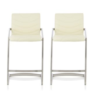 An Image of Darren Bar Stool In Cream Faux Leather In A Pair