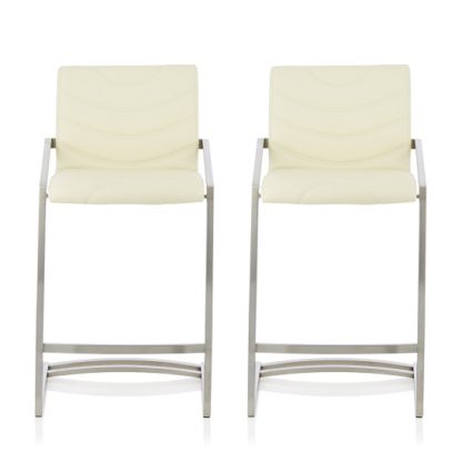An Image of Darren Bar Stool In Cream Faux Leather In A Pair