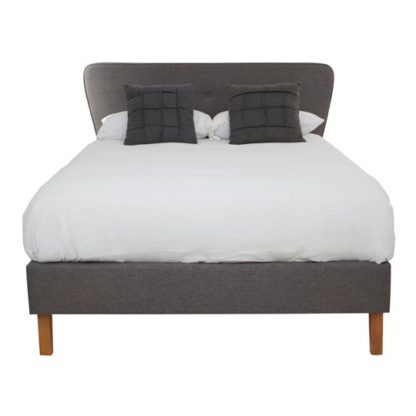 An Image of Parumleo Grey Fabric Double Bed With Wooden Legs