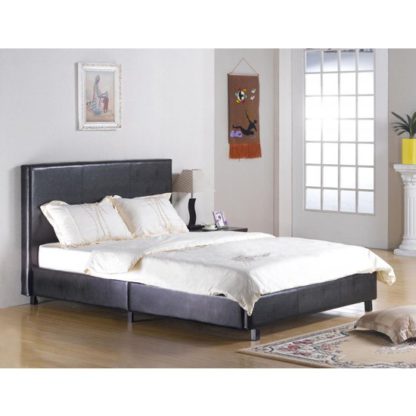 9c65a9d749eda7c9b9e8a938252b4b2eed171c6bdd467bcd80d693018d1a244e.jpg An Image of Fusion Faux Leather King Size Bed In Black