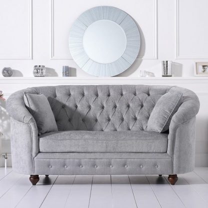 9c74ebd9be2416e85353ab9332e5cba76c724f7aabc38b30c6ad8c0ab6c29c80.jpg An Image of Astoria Chesterfield 2 Seater Sofa In Grey Plush Fabric