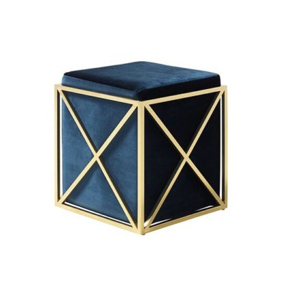 An Image of Farran Stool In Blue Velvet With Gold Plated Stainless Steel