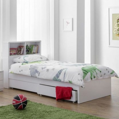 An Image of Arden Bookcase Bed In White High Gloss With Underbed Drawers