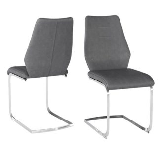An Image of Agata Grey Faux Leather Dining Chairs In Pair