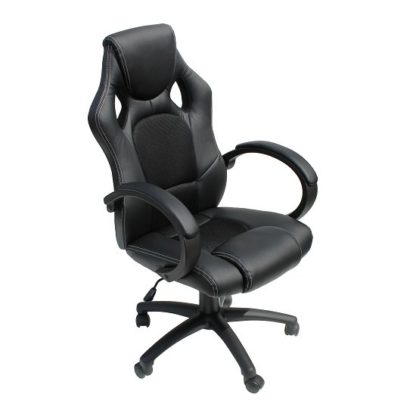 9d28787e8346282fec96c5b881338e5d249814191d1672656264501eef0de201.jpg An Image of Tropez Home Office Chair In Black Fabric And Faux Leather