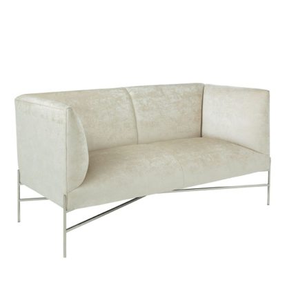 An Image of Blaze Fabric 2 Seater Sofa In Cream And Polished Stainless Steel