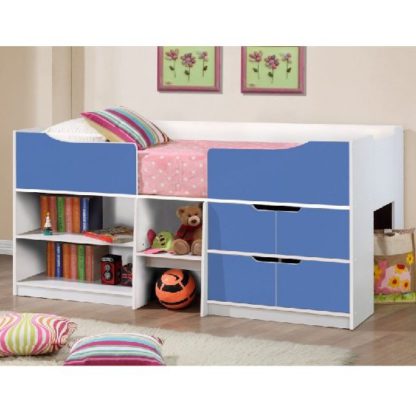 9d58454f2e004e7b516b5f97a3210ce165dfa02a92940a6cdcec3cb621d50b90.jpg An Image of Nottingham Children Cabin Bed In White And Blue