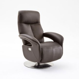 An Image of Limburg Recliner Chair In Brown Leather And Stainless Steel Base