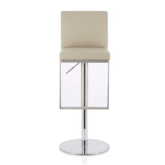 An Image of Cuban Bar Stool In Beige Faux Leather And Stainless Steel Base