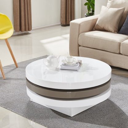 An Image of Triplo Rotating Coffee Table In White And Stone High Gloss