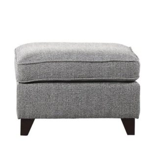 An Image of Orsen Fabric Foot Stool In Zinc With Dark Wooden Legs