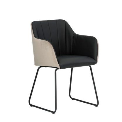 An Image of Greco Arm Chair In Black Faux Leather And Taupe Velvet