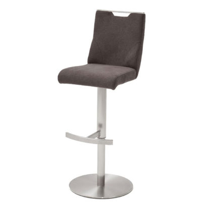 9e3322854a46ceead5bb4d55c8ad46cf6172c32865e5888349971c87563a7595.jpg An Image of Jiulia Fabric Bar Stool In Brown With Steel Base