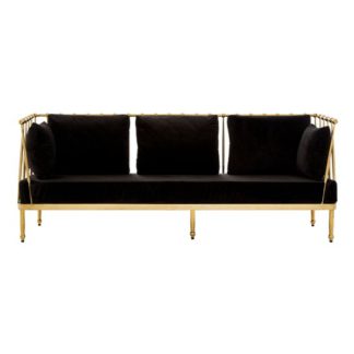 An Image of Kurhah 3 Seater Sofa In Black With Gold Tapered Arms