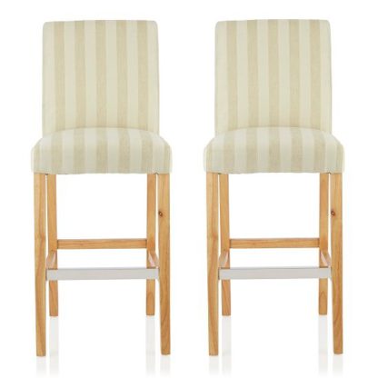 An Image of Alden Bar Stools In Cream Fabric And Oak Legs In A Pair