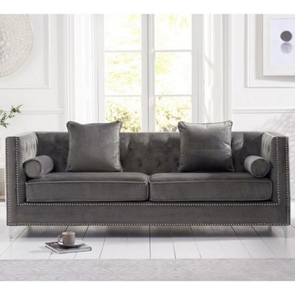 An Image of Mulberry Modern Fabric 4 Seater Sofa In Grey Velvet