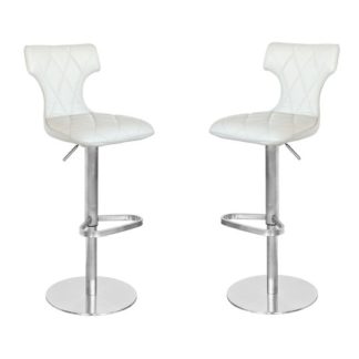 An Image of Ava Cream Leather Bar Stool In Pair