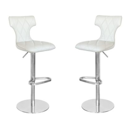 An Image of Ava Cream Leather Bar Stool In Pair