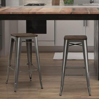 An Image of Fusion Antique Gun Metal Backless Bar Stool In Pair