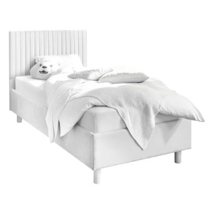 An Image of Altair Matt White Leather Small Double Bed With Stripe Headboard
