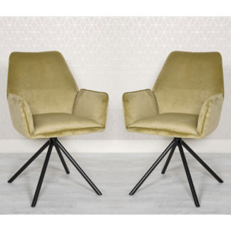 An Image of Uno Citron Velvet Fabric Dining Chairs In A Pair