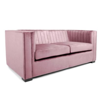 9f4086f14243f68b96447331108706235e7b9edeb52f0befaea3a927bd9f4213.jpg An Image of Torin 2 Seater Sofa In Pink Brushed Velvet