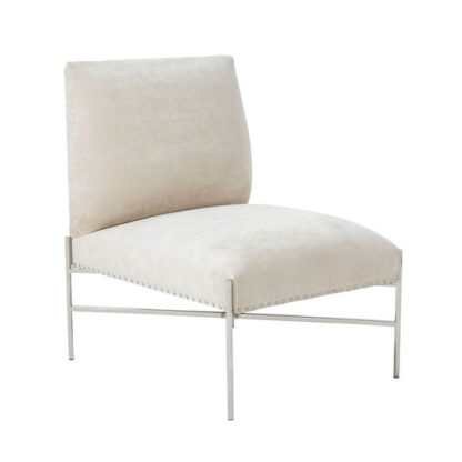 An Image of Ginnie Fabric Accent Chair In Cream With Stainless Steel Legs