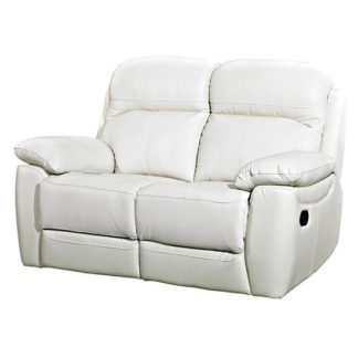 An Image of Aston Leather 2 Seater Fixed Sofa In Ivory