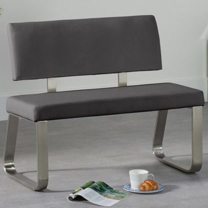 9fdd22132a8e7f38777e55bf9112ef1034620033c8acb518ae1234c025386efa.jpg An Image of Celina Small Dining Bench In Grey Faux Leather
