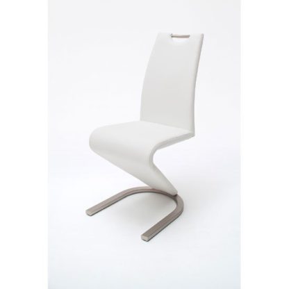 9ffcf556997ee31d6778eaa811f51fc2bbc445199d9056bf04dbf54d5e98d0a9.jpg An Image of Amado Z White Faux Leather Metal Swinging Dining Chair
