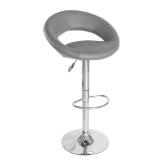 An Image of New Moon Grey Faux Leather Bar Stool With Chrome Base