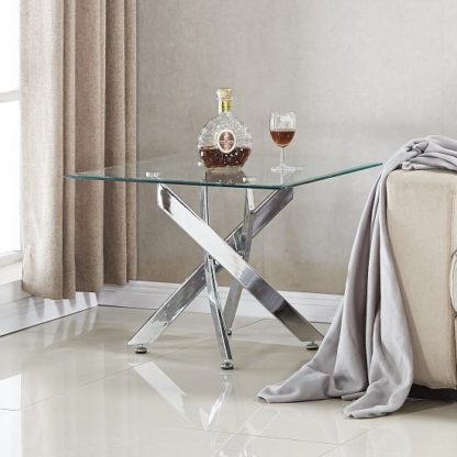 An Image of Daytona Glass Lamp Table Square In Clear With Chrome Legs