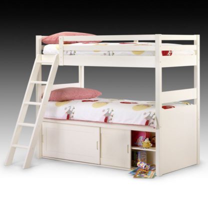 An Image of White Kids Bunk Bed with Storage