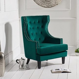 An Image of Irina Modern Accent Chair In Green Velvet With Black Legs