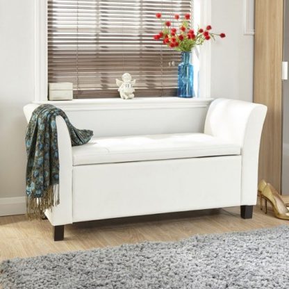 a157565fc2b54cb3212e4bd6ca548cc9dd95f19c4c1f1897d1d1341ebeee5799.jpg An Image of Charter Ottoman Seat In White Faux Leather With Wooden Feet