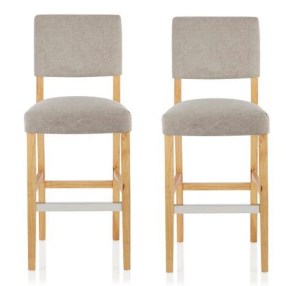 a173665d2fc9f2427c4d0971cef8439c9000e195ebe3d50599b2772eac925475.jpg An Image of Vibio Bar Stools In Silver Fabric And Oak Legs In A Pair