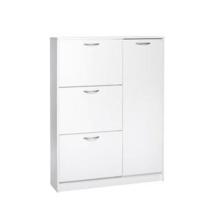 An Image of Swift Wooden Shoe Cabinet In White With 3 Flaps And 1 Door