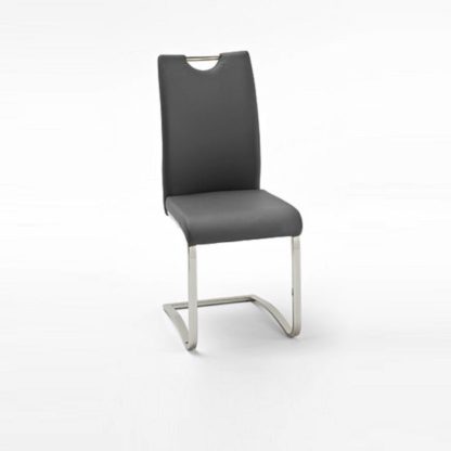 a19a9caa05f0fcb2baa461cb05891e8f888ac6f9efc74975cec54d4fecfe9704.jpg An Image of Koln Dining Chair In Grey Faux Leather With Chrome Legs