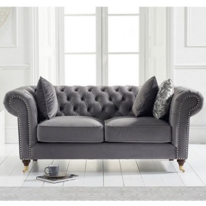 An Image of Holbrook Chesterfield 2 Seater Sofa In Grey Velvet