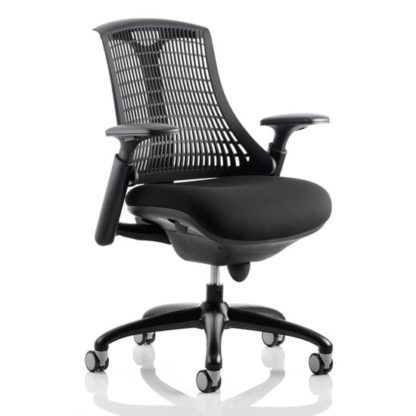 a1a96b316731d8c0e7fc61637f08115b956d17ea368bd96e935cc40c975c88e2.jpg An Image of Flex Task Office Chair In Black Frame With Black Back