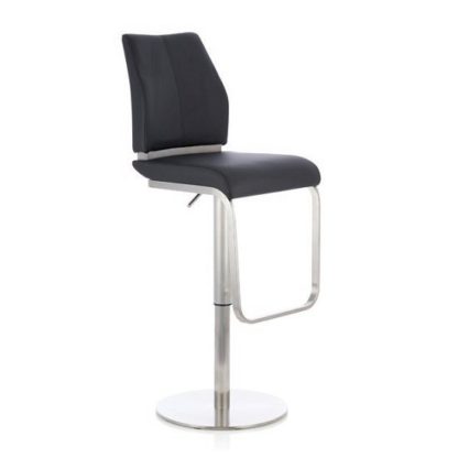 a1ab03a7d7b8b99e8d329952c81a8893d2fccd5c91440b3074489ace4e5cc868.jpg An Image of Terry Bar Stool In Black Faux Leather And Stainless Steel Base